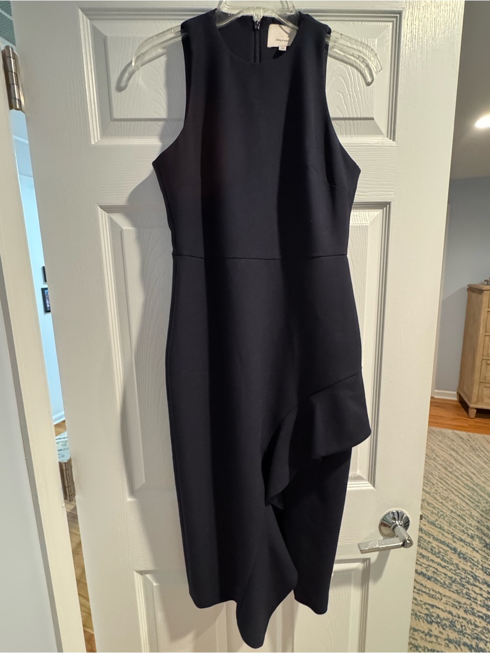 Like new cinq a sept Navy Sleeveless Asymmetrical Ruffle Midi Dress